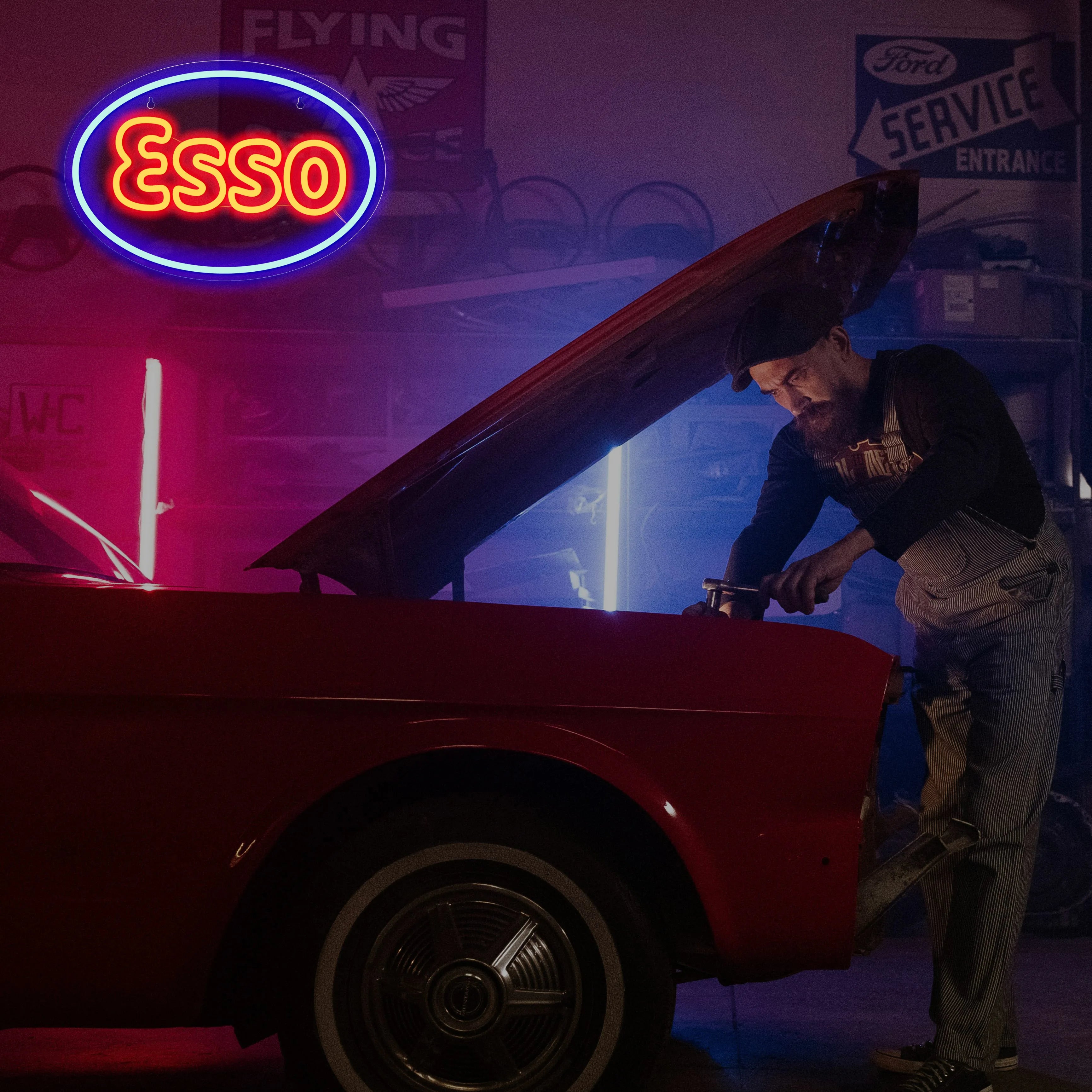 1 piece of Esso garage LED neon light decoration sign, used for garage wall lubrication, oil store, gas station display lighting