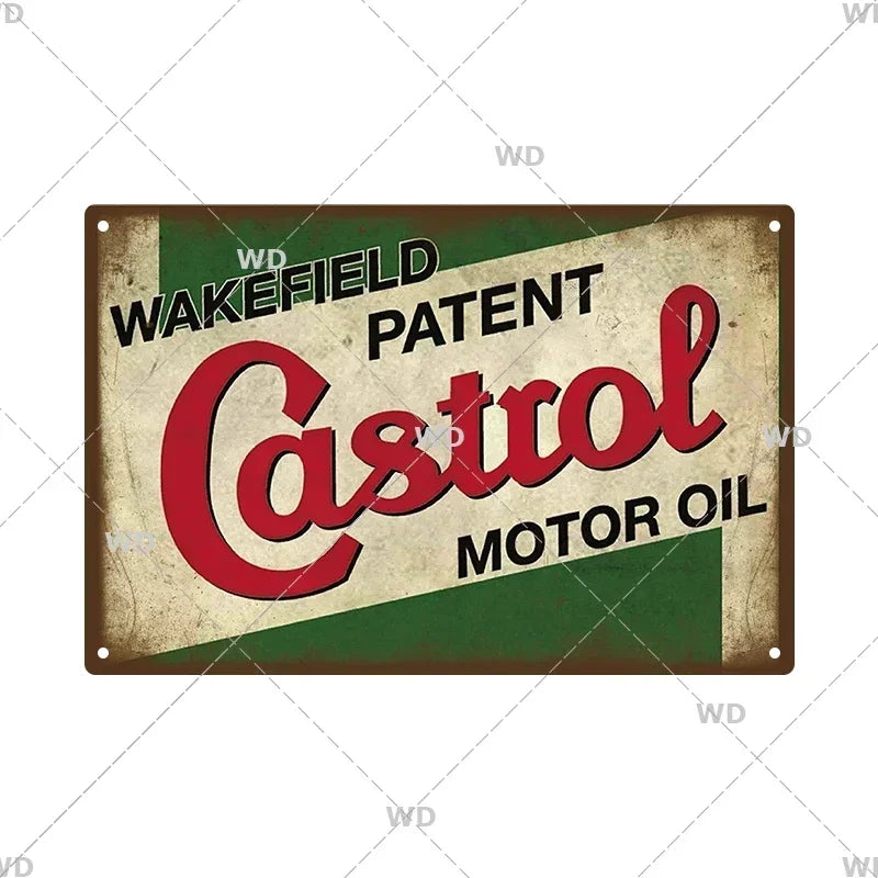 Tin Sign Vintage Garage Gas Station Decor Wall Plate Poster Motor Oil Gas Castrol Metal Signs Crafts Decoration Tinplate Plaques