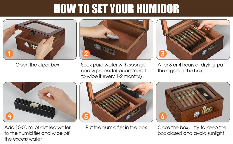 Cigar Humidor, Cedar Wood Cigar Box, Glass Top Desktop Humidor with Front Hygrometer, Humidifier, Divider, Drawer and Lock