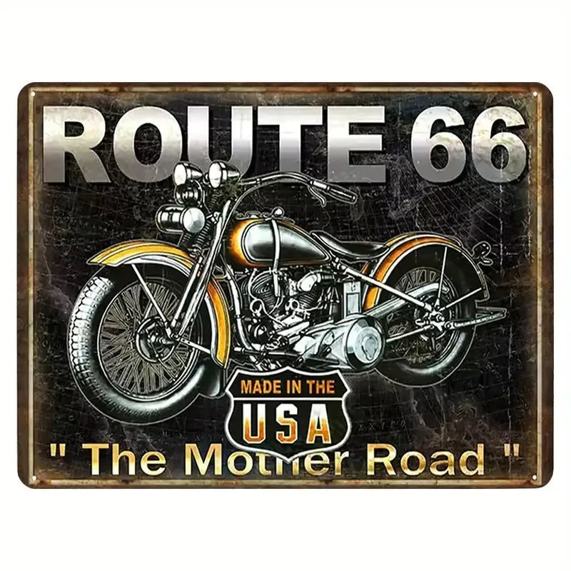 Vintage American Garage Tin Sign  Motorcycle Wall Decor - 8x12 inch Iron Art for Man Cave, Home Bar, and Route 66 Enthusiasts  ﻿