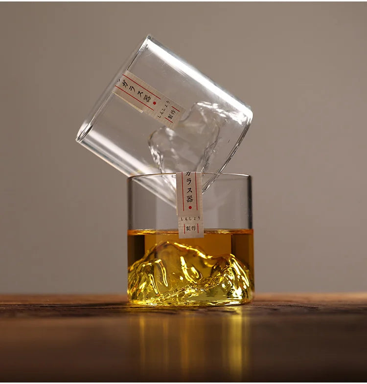 Japan 3D Mountain Whiskey Glass Glacier Old Fashioned Whisky Rock Glasses Whiskey-glass Wooden Gift Box Vodka Cup Wine Tumbler