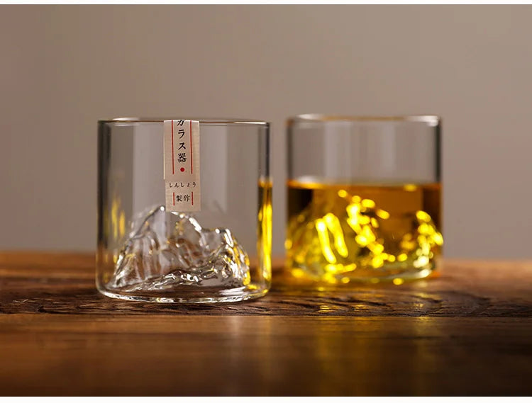 Japan 3D Mountain Whiskey Glass Glacier Old Fashioned Whisky Rock Glasses Whiskey-glass Wooden Gift Box Vodka Cup Wine Tumbler