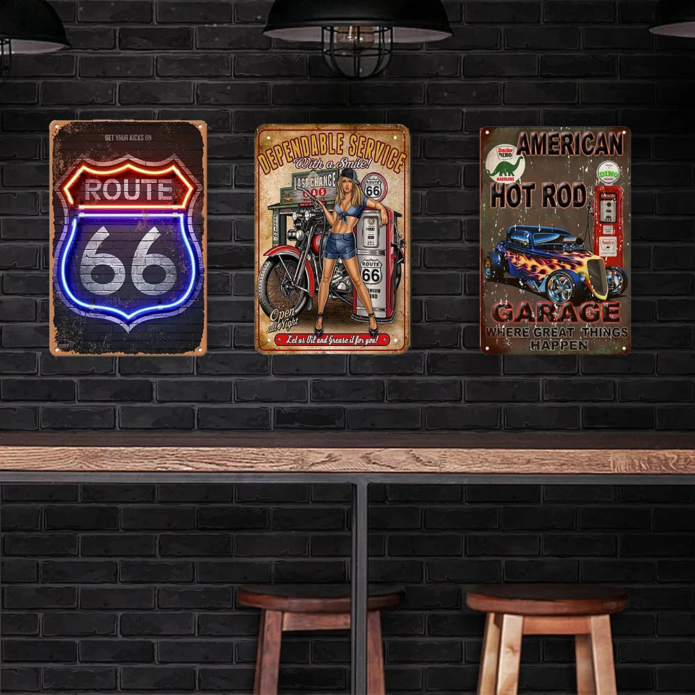 Vintage American Garage Tin Sign  Motorcycle Wall Decor - 8x12 inch Iron Art for Man Cave, Home Bar, and Route 66 Enthusiasts  ﻿