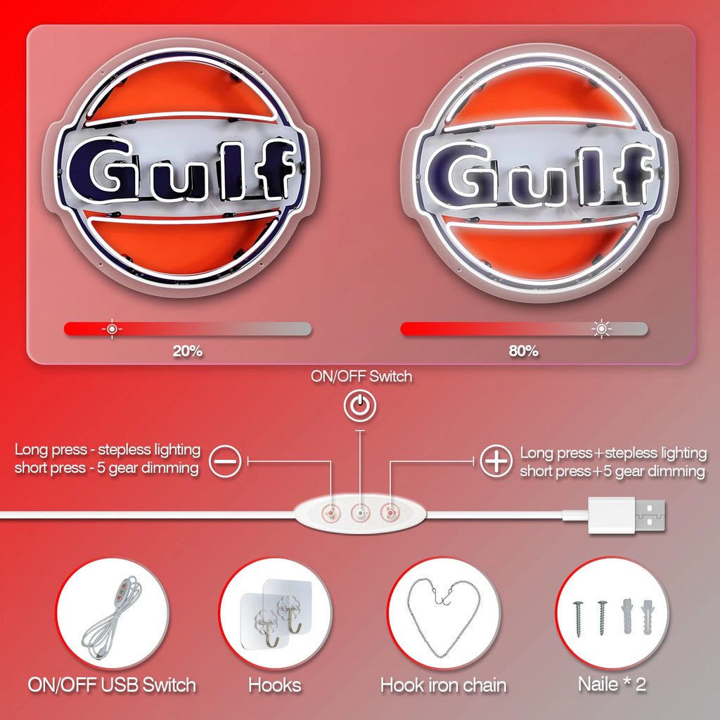 1 neon tube beer neon sign, Gulf gasoline sign, suitable for home bars, man caves, bar stores, restaurant wall decorations .
