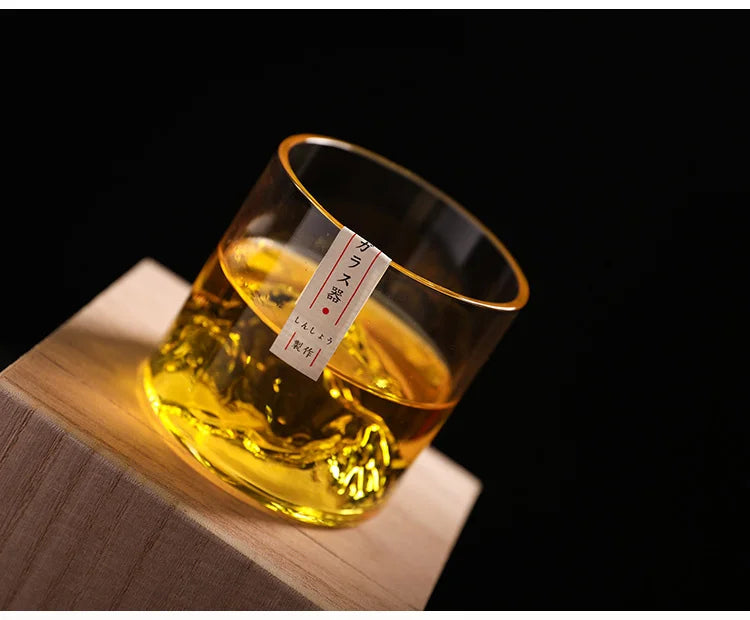 Japan 3D Mountain Whiskey Glass Glacier Old Fashioned Whisky Rock Glasses Whiskey-glass Wooden Gift Box Vodka Cup Wine Tumbler