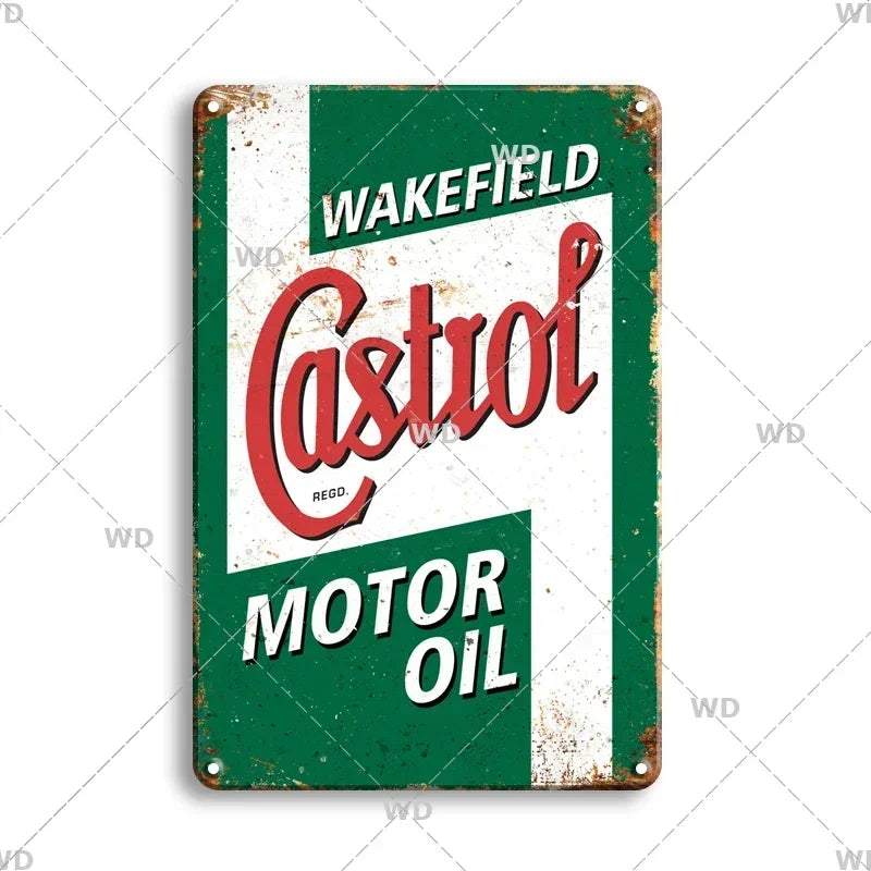Tin Sign Vintage Garage Gas Station Decor Wall Plate Poster Motor Oil Gas Castrol Metal Signs Crafts Decoration Tinplate Plaques