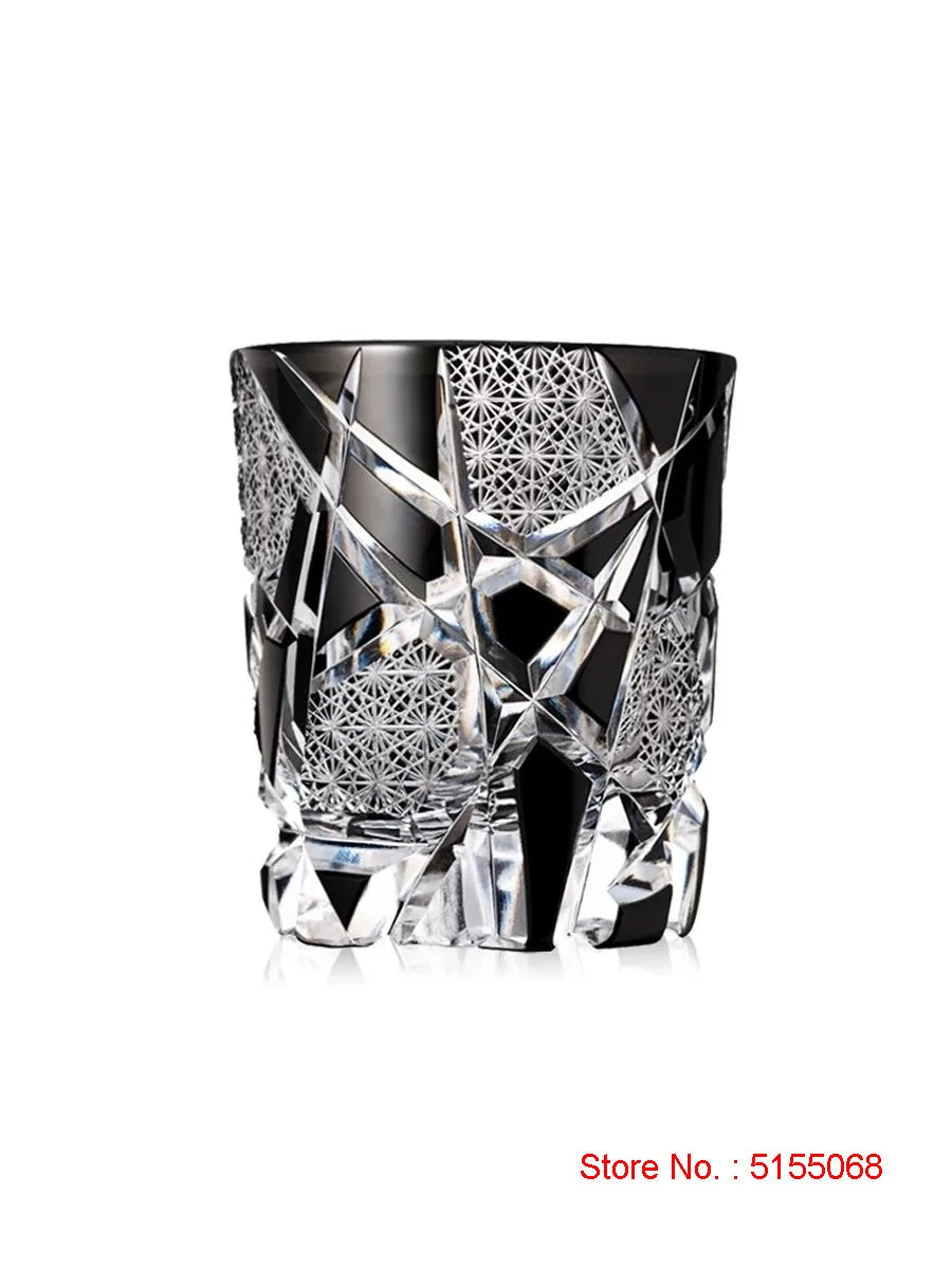 Fine Carving Cool Black Flashing Lightning Edo Kiriko Crystal Ware Wine Glass Top Quality Whiskey Cup Beer Water Mug Dad's Gifts