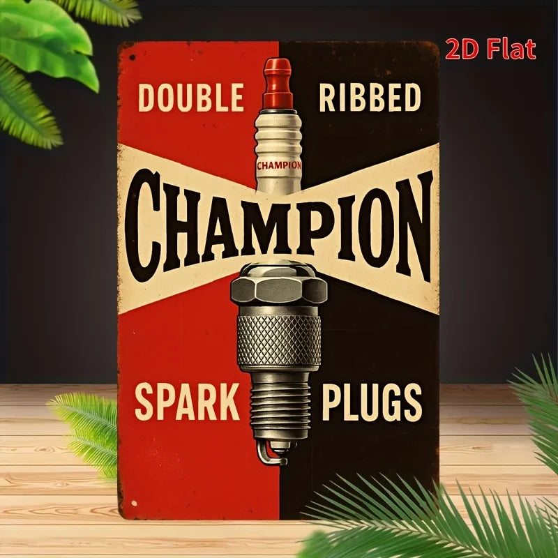 Tin Sign,   Retro Metal Wall Art, Double Ribbed Design, Red & Black Color Scheme, for Home, Bar, Cafe, Garage Decor, Garage Wall