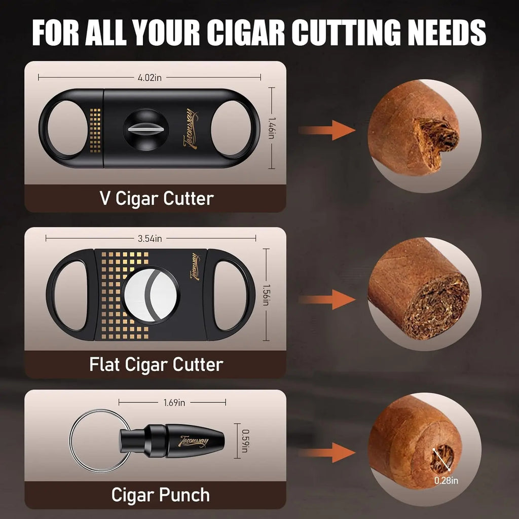 Cigar Humidor, Cedar Wood Cigar Box, Glass Top Desktop Humidor with Front Hygrometer, Humidifier, Divider, Drawer and Lock