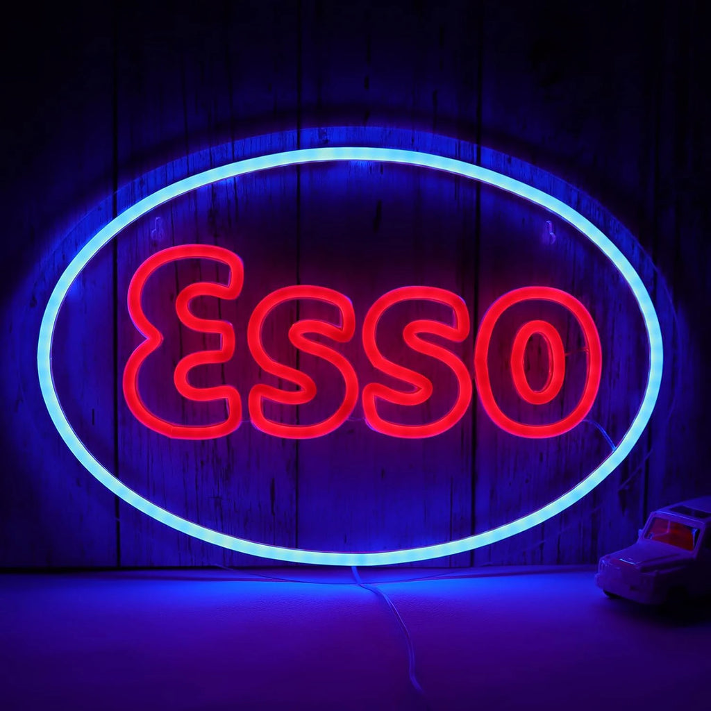 1 piece of Esso garage LED neon light decoration sign, used for garage wall lubrication, oil store, gas station display lighting