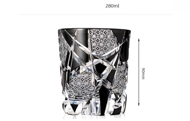 Fine Carving Cool Black Flashing Lightning Edo Kiriko Crystal Ware Wine Glass Top Quality Whiskey Cup Beer Water Mug Dad's Gifts