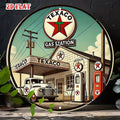 2D flat Texaco round aluminum sign, gas station round aluminum sign, wall decoration sign for home, garage, restaurant, and cafe