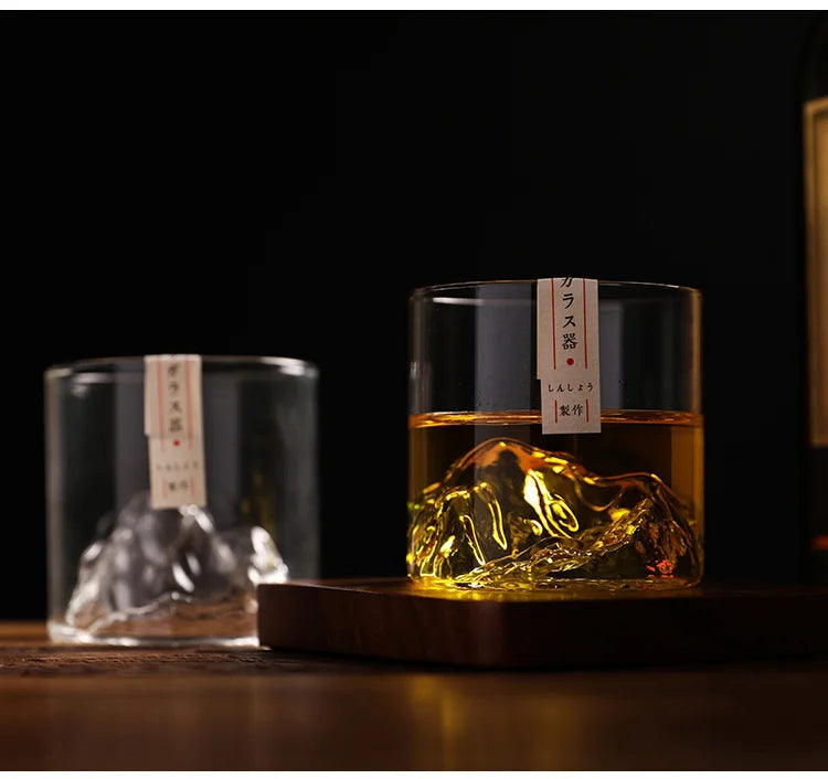 Japan 3D Mountain Whiskey Glass Glacier Old Fashioned Whisky Rock Glasses Whiskey-glass Wooden Gift Box Vodka Cup Wine Tumbler
