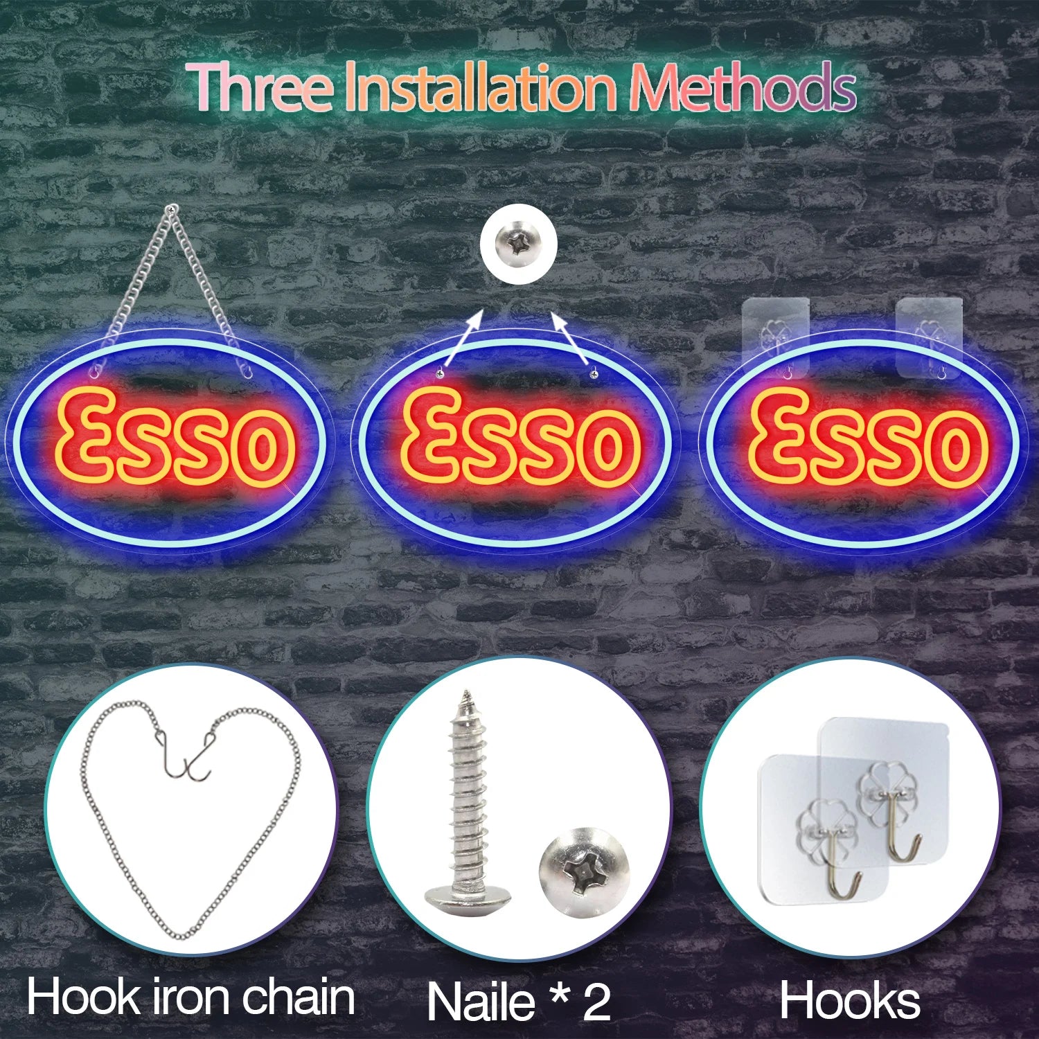 1 piece of Esso garage LED neon light decoration sign, used for garage wall lubrication, oil store, gas station display lighting