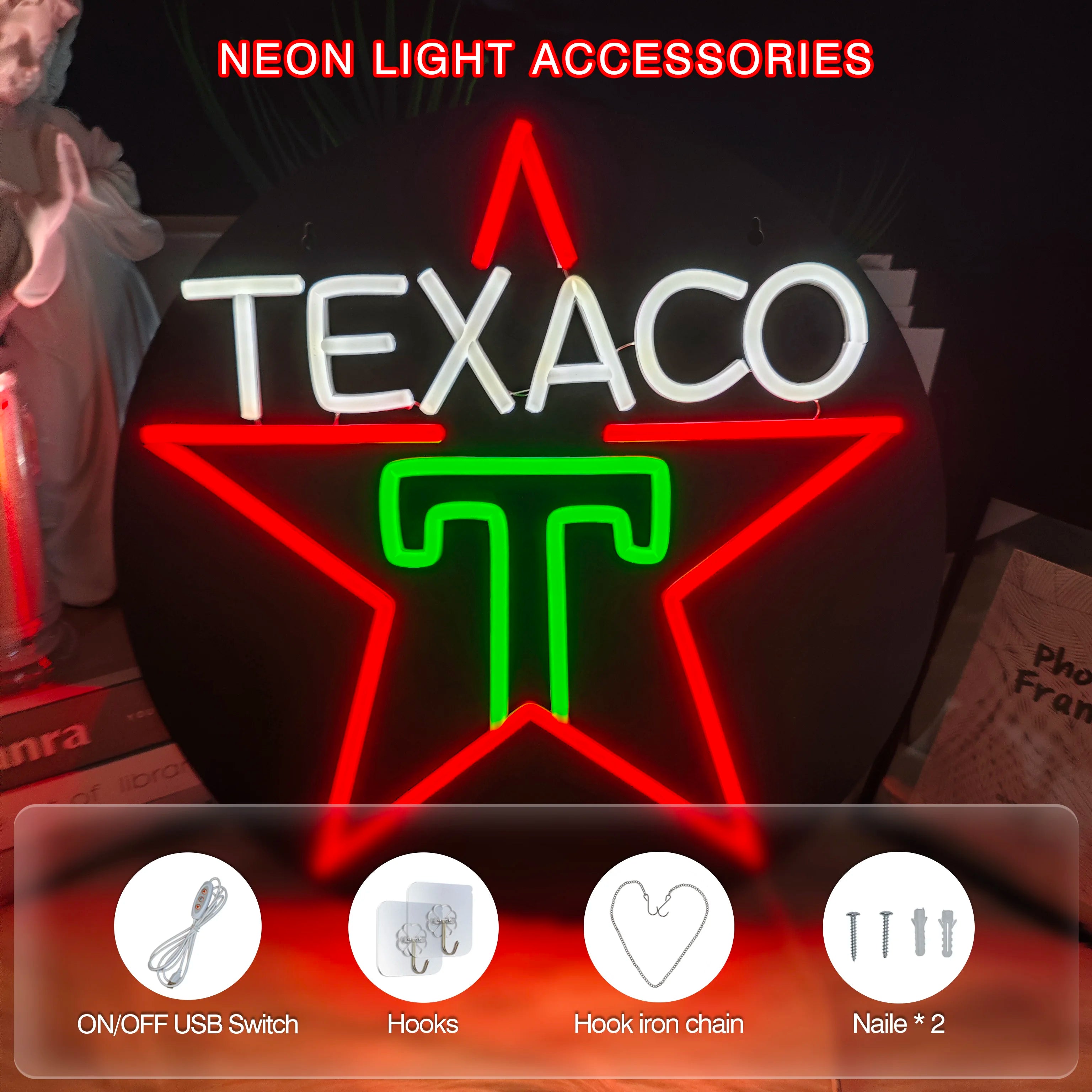 1 Texaco neon sign for garage decoration, LED sign for bar manhole wall decoration, lubricant store or gas station display light