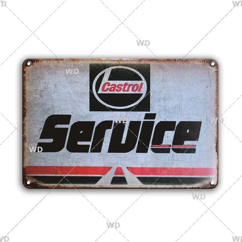 Tin Sign Vintage Garage Gas Station Decor Wall Plate Poster Motor Oil Gas Castrol Metal Signs Crafts Decoration Tinplate Plaques