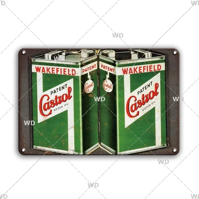 Tin Sign Vintage Garage Gas Station Decor Wall Plate Poster Motor Oil Gas Castrol Metal Signs Crafts Decoration Tinplate Plaques