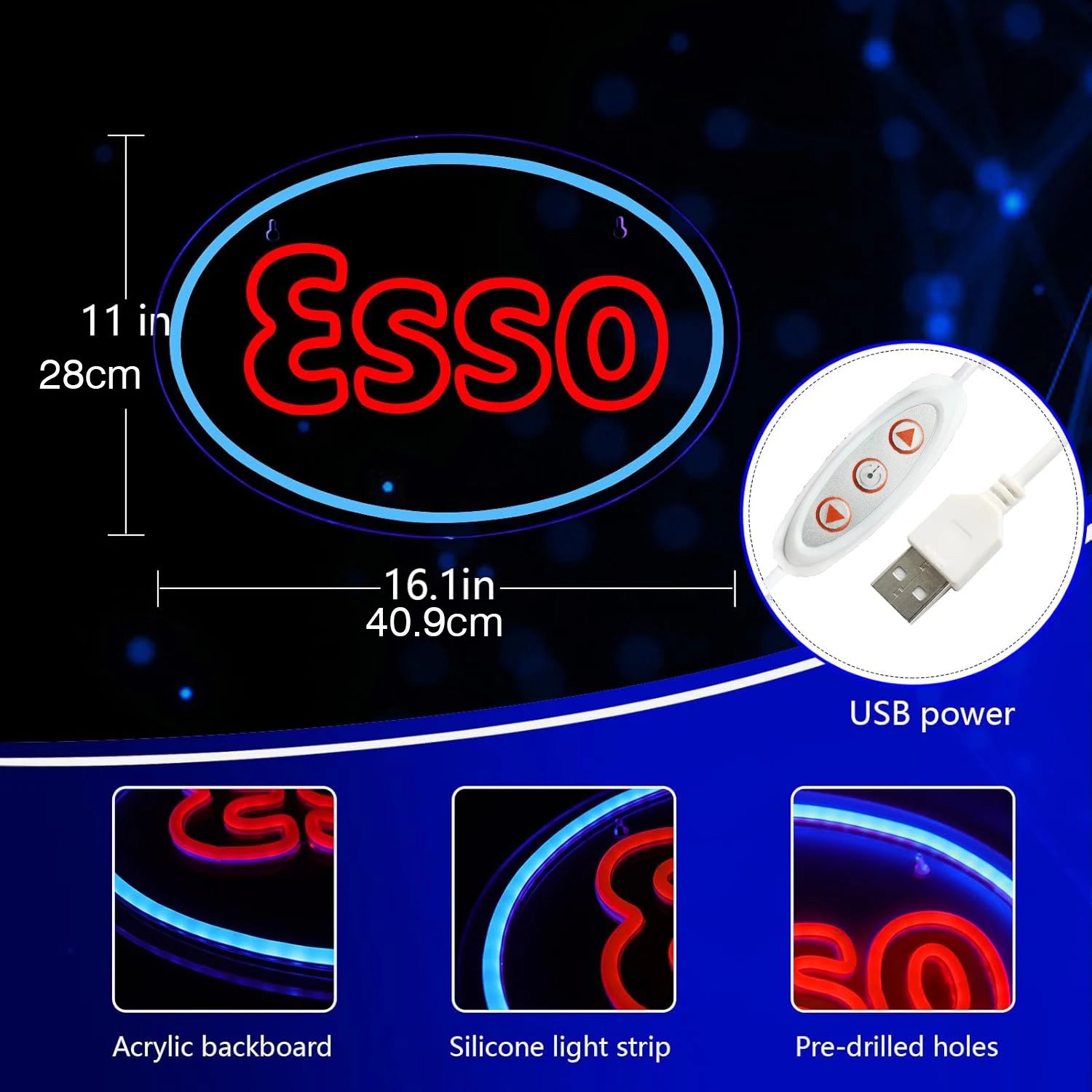 1 piece of Esso garage LED neon light decoration sign, used for garage wall lubrication, oil store, gas station display lighting
