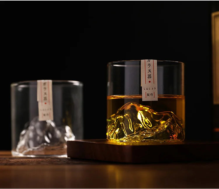 Japan 3D Mountain Whiskey Glass Glacier Old Fashioned Whisky Rock Glasses Whiskey-glass Wooden Gift Box Vodka Cup Wine Tumbler