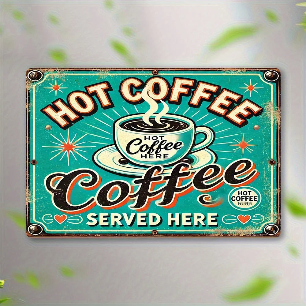 Vintage "Hot Coffee Served Here" Iron Sign - Retro Wall Art Decor with Coffee Cup & Steam Design,  , Perfect for Home, Office,