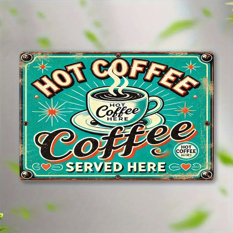 Vintage "Hot Coffee Served Here" Iron Sign - Retro Wall Art Decor with Coffee Cup & Steam Design,  , Perfect for Home, Office,