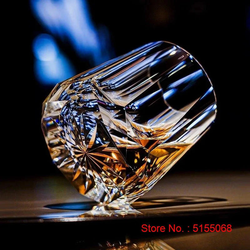 Zeus' Eternal Stone K9 Crystal Cup Upscale Classical Whiskey Glass Diamond Cut Brandy Liquor Wine Snifter Best Gift For Dad Boss