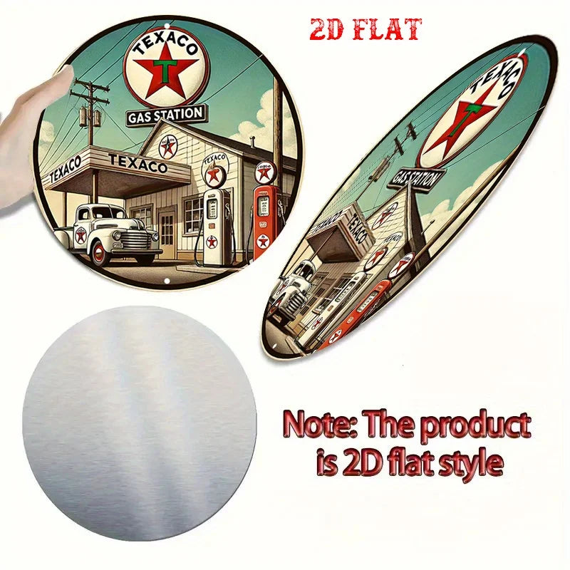 2D flat Texaco round aluminum sign, gas station round aluminum sign, wall decoration sign for home, garage, restaurant, and cafe