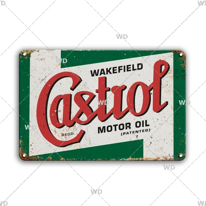 Tin Sign Vintage Garage Gas Station Decor Wall Plate Poster Motor Oil Gas Castrol Metal Signs Crafts Decoration Tinplate Plaques