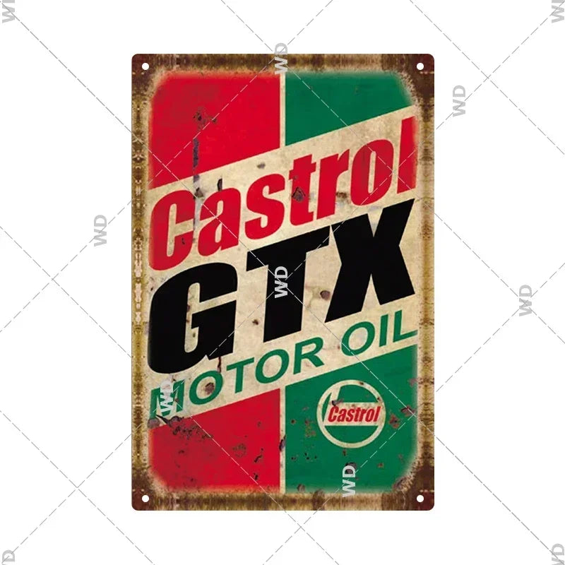 Tin Sign Vintage Garage Gas Station Decor Wall Plate Poster Motor Oil Gas Castrol Metal Signs Crafts Decoration Tinplate Plaques