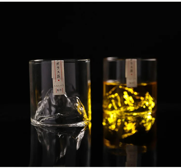 Japan 3D Mountain Whiskey Glass Glacier Old Fashioned Whisky Rock Glasses Whiskey-glass Wooden Gift Box Vodka Cup Wine Tumbler