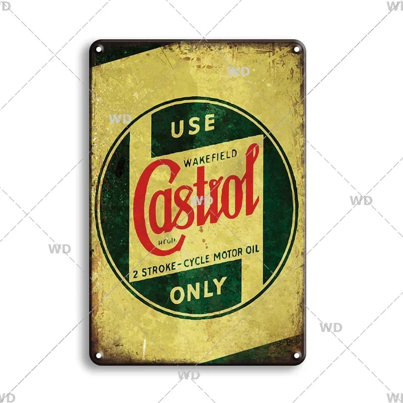 Tin Sign Vintage Garage Gas Station Decor Wall Plate Poster Motor Oil Gas Castrol Metal Signs Crafts Decoration Tinplate Plaques