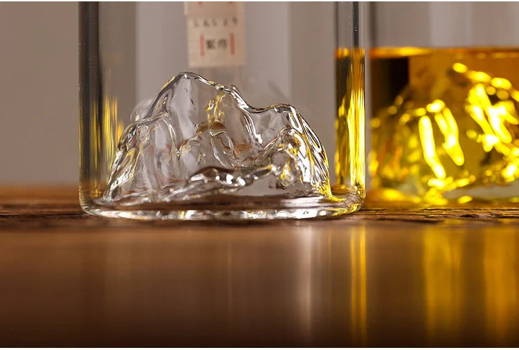 Japan 3D Mountain Whiskey Glass Glacier Old Fashioned Whisky Rock Glasses Whiskey-glass Wooden Gift Box Vodka Cup Wine Tumbler