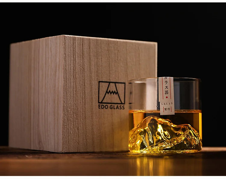 Japan 3D Mountain Whiskey Glass Glacier Old Fashioned Whisky Rock Glasses Whiskey-glass Wooden Gift Box Vodka Cup Wine Tumbler