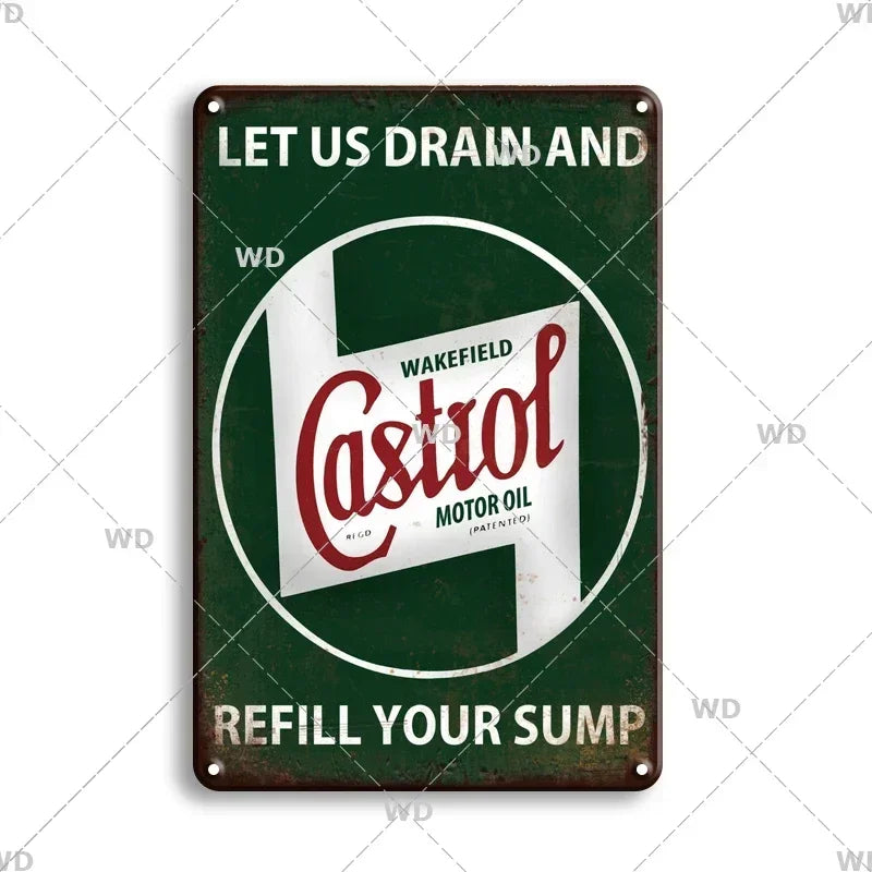 Tin Sign Vintage Garage Gas Station Decor Wall Plate Poster Motor Oil Gas Castrol Metal Signs Crafts Decoration Tinplate Plaques