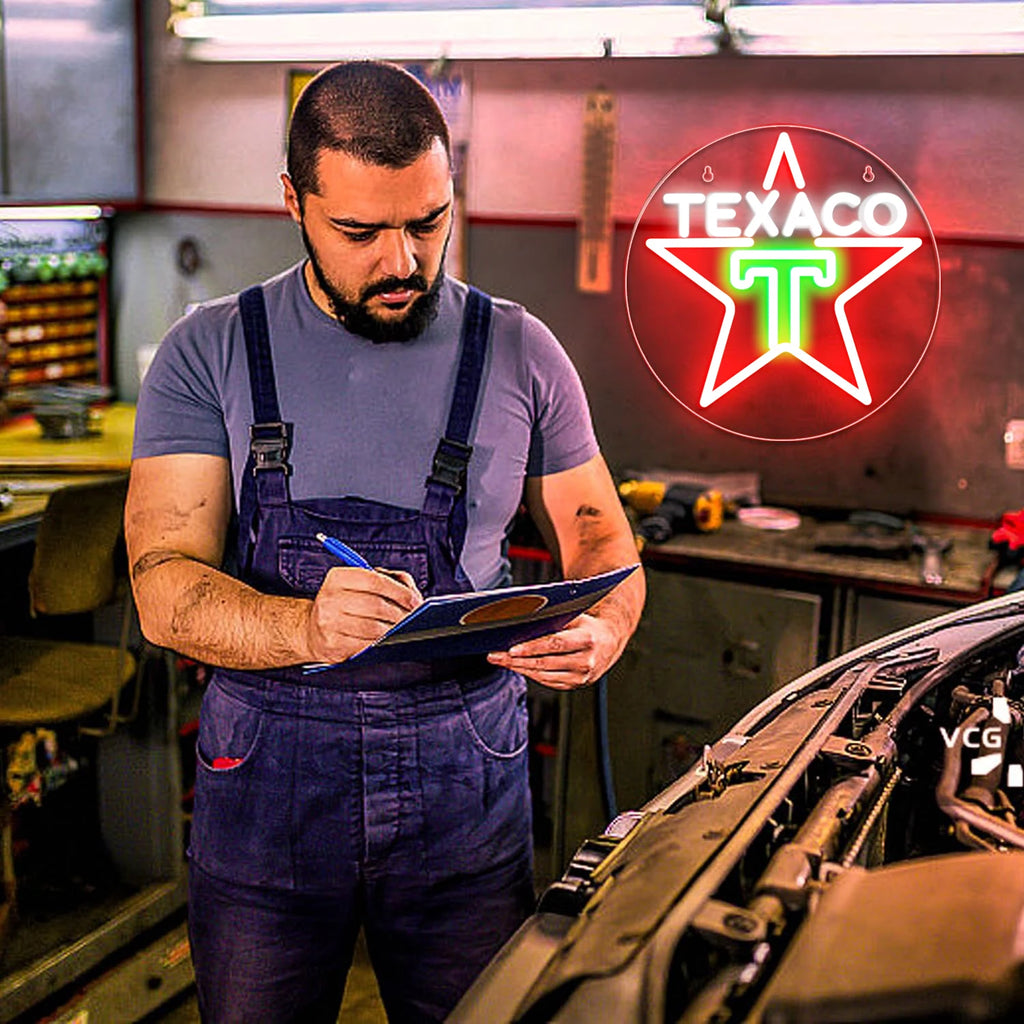 1 Texaco neon sign for garage decoration, LED sign for bar manhole wall decoration, lubricant store or gas station display light