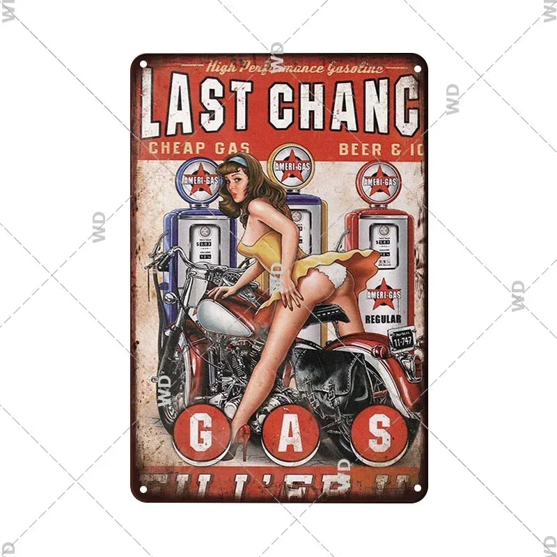 Tin Sign Vintage Garage Gas Station Decor Wall Plate Poster Motor Oil Gas Castrol Metal Signs Crafts Decoration Tinplate Plaques