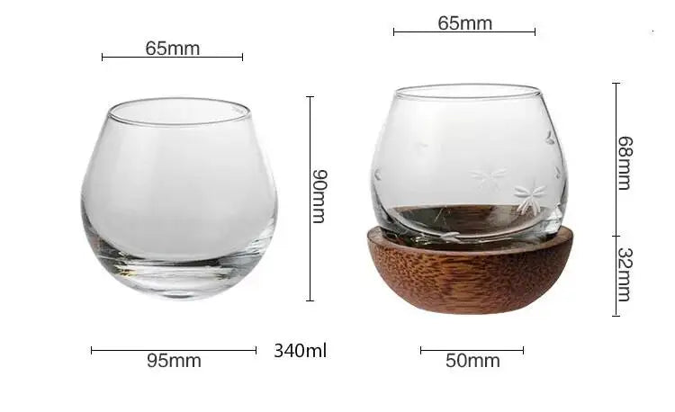 Slow Roll Spherical Whisky Rock Glass Match Wooden Pallet Roly-poly Design Taste Creative Brandy Snifters Whisky Tumbler Holder