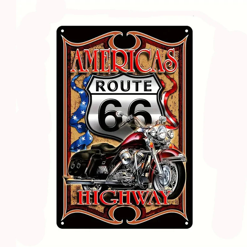 Vintage American Garage Tin Sign  Motorcycle Wall Decor - 8x12 inch Iron Art for Man Cave, Home Bar, and Route 66 Enthusiasts  ﻿