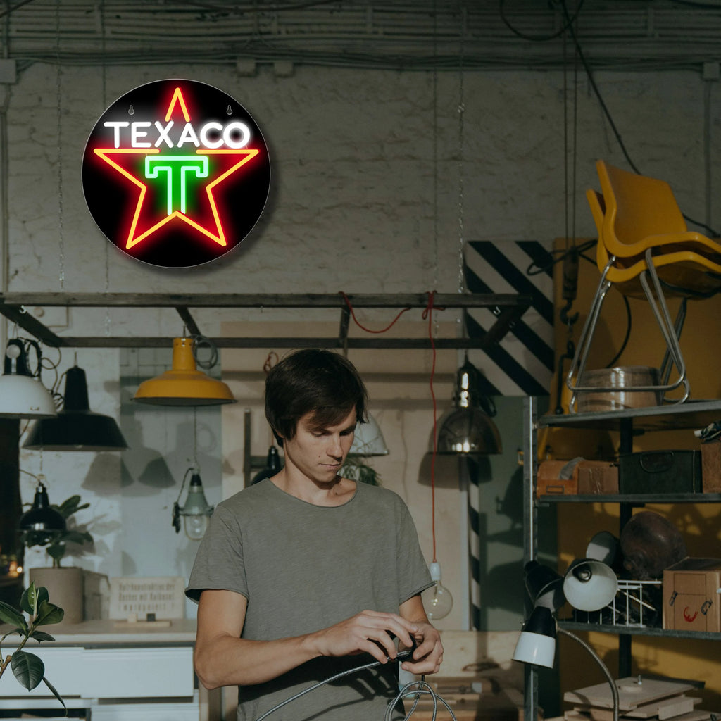 1 Texaco neon sign for garage decoration, LED sign for bar manhole wall decoration, lubricant store or gas station display light