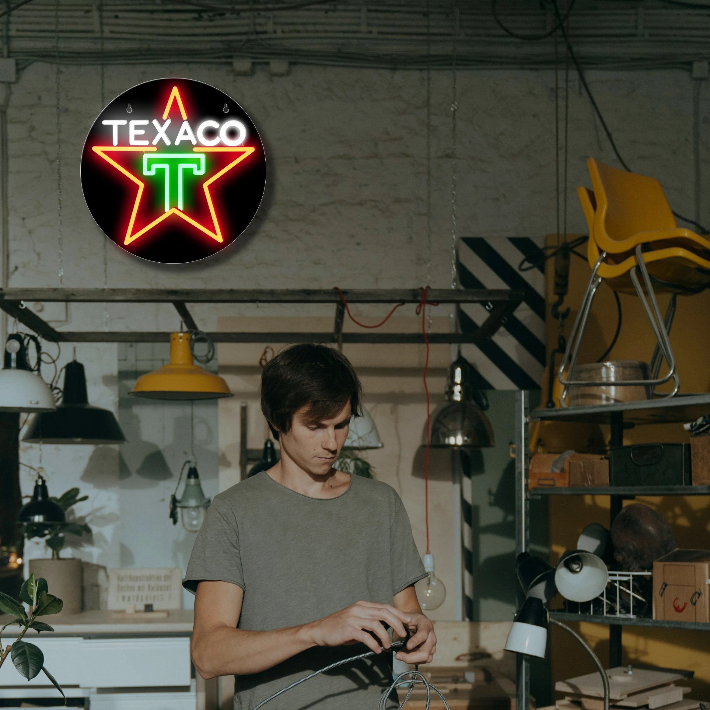 1 Texaco neon sign for garage decoration, LED sign for bar manhole wall decoration, lubricant store or gas station display light