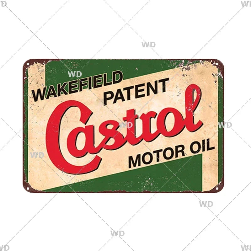 Tin Sign Vintage Garage Gas Station Decor Wall Plate Poster Motor Oil Gas Castrol Metal Signs Crafts Decoration Tinplate Plaques