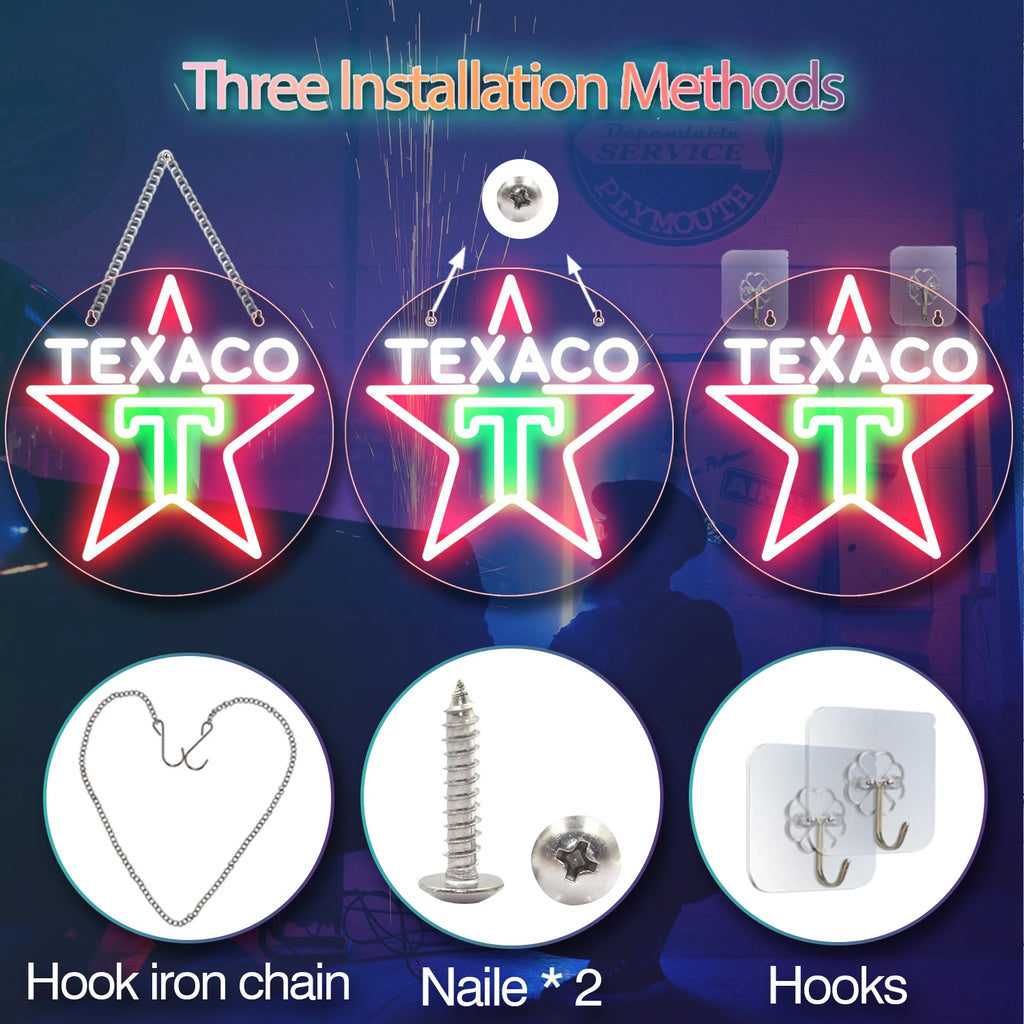 1 Texaco neon sign for garage decoration, LED sign for bar manhole wall decoration, lubricant store or gas station display light