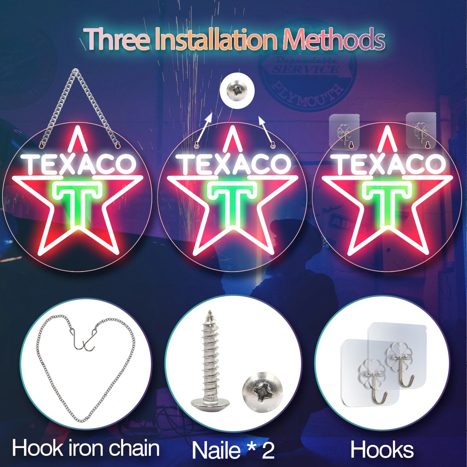 1 Texaco neon sign for garage decoration, LED sign for bar manhole wall decoration, lubricant store or gas station display light