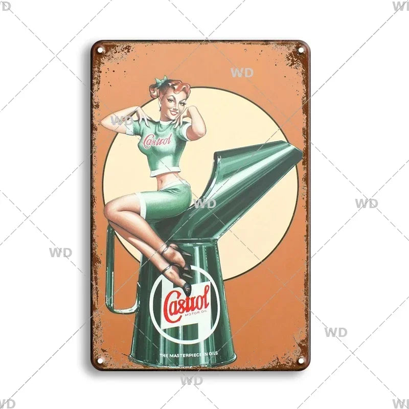 Tin Sign Vintage Garage Gas Station Decor Wall Plate Poster Motor Oil Gas Castrol Metal Signs Crafts Decoration Tinplate Plaques
