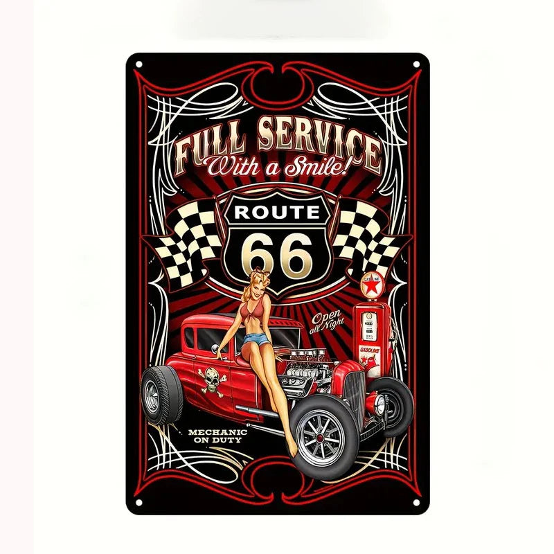 Vintage American Garage Tin Sign  Motorcycle Wall Decor - 8x12 inch Iron Art for Man Cave, Home Bar, and Route 66 Enthusiasts  ﻿