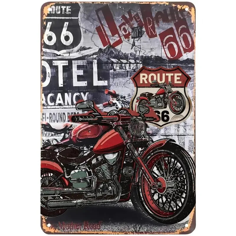 Vintage American Garage Tin Sign  Motorcycle Wall Decor - 8x12 inch Iron Art for Man Cave, Home Bar, and Route 66 Enthusiasts  ﻿