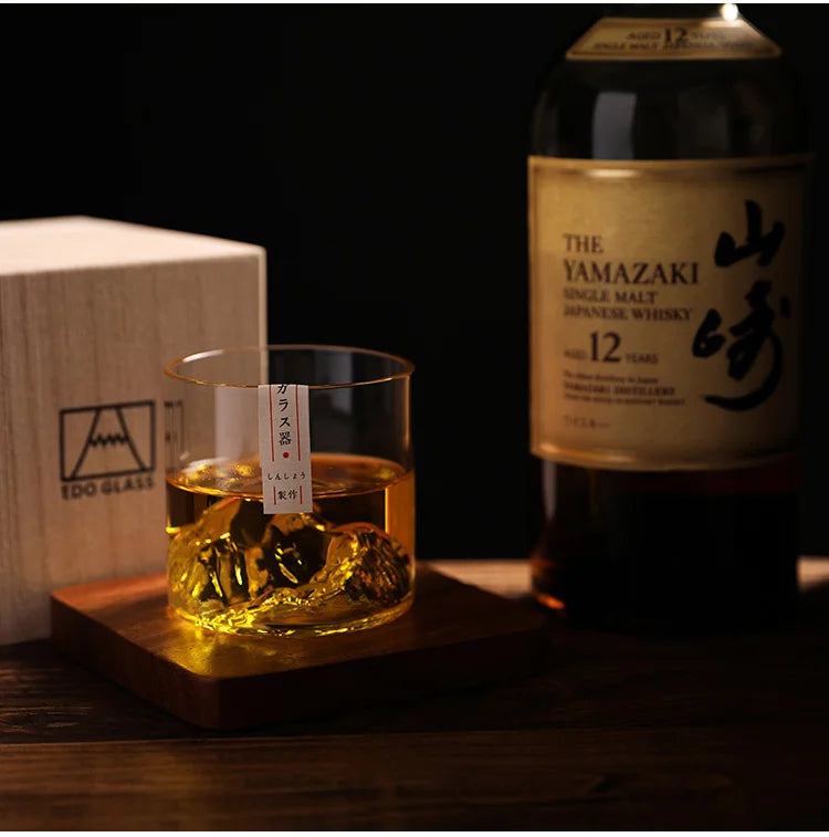 Japan 3D Mountain Whiskey Glass Glacier Old Fashioned Whisky Rock Glasses Whiskey-glass Wooden Gift Box Vodka Cup Wine Tumbler