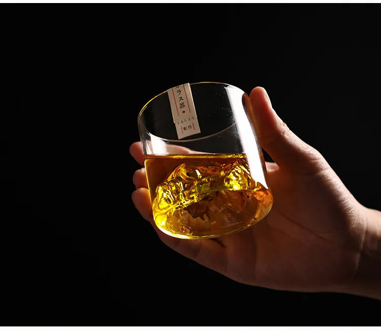 Japan 3D Mountain Whiskey Glass Glacier Old Fashioned Whisky Rock Glasses Whiskey-glass Wooden Gift Box Vodka Cup Wine Tumbler