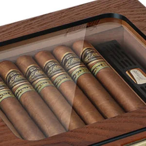 Cigar Humidor, Cedar Wood Cigar Box, Glass Top Desktop Humidor with Front Hygrometer, Humidifier, Divider, Drawer and Lock