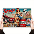 , Texaco Metal Tin Sign, Retro Motor Oil Advertisement Wall Art, Multipurpose Home Decor for Gaming Room, Bar,